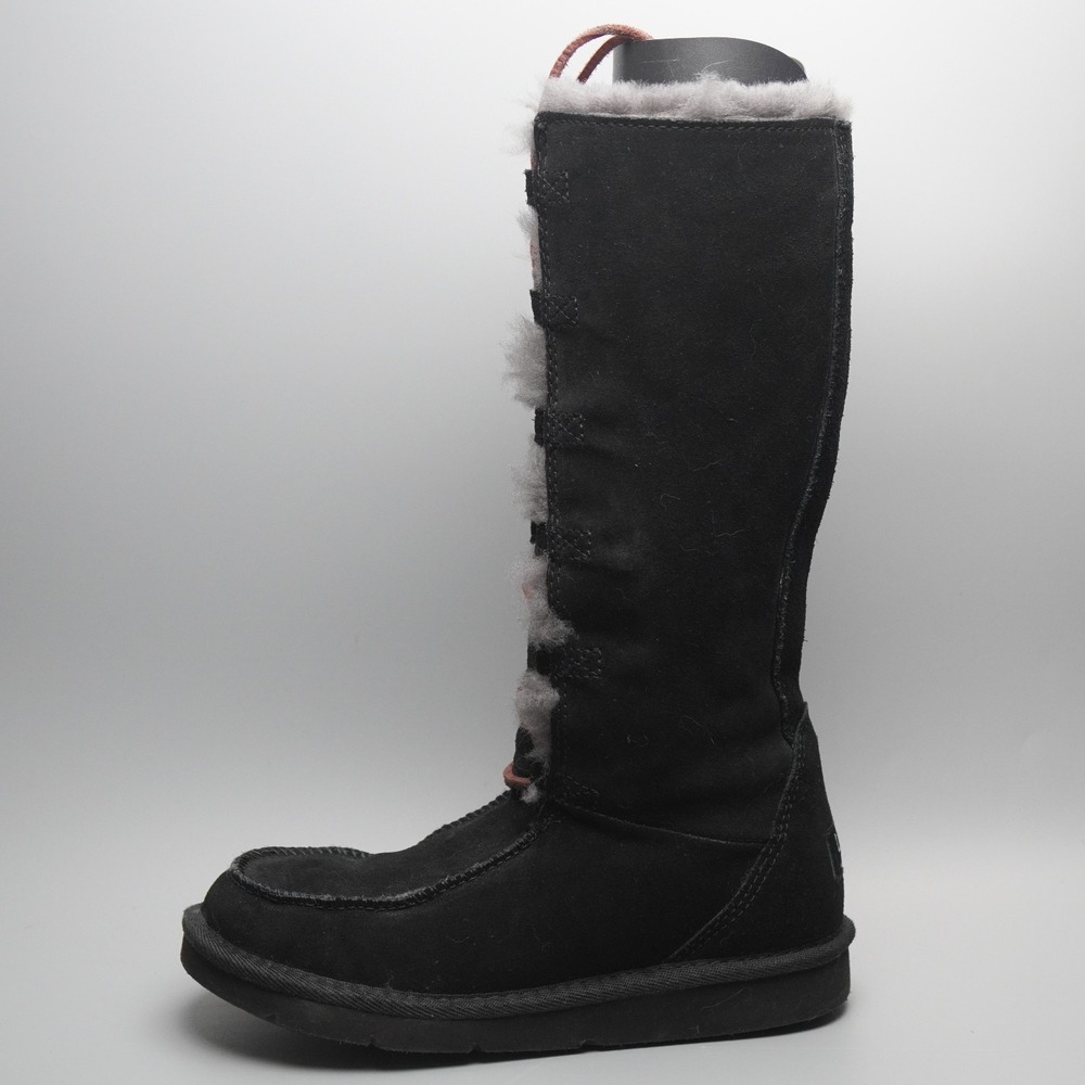 UGG 5230 Uptown Lace Tall Boots Women US 5 Black Suede Shearling - Picture 8 of 11